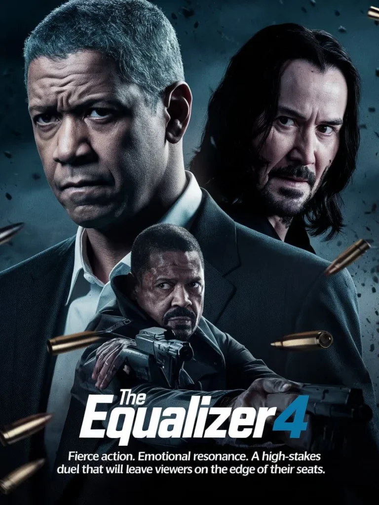 The Equalizer 4 movie poster featuring Denzel Washington as Robert McCall in a tense moment.