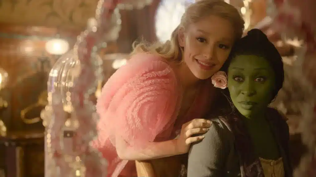 Ariana Grande as Glinda in the Wicked movie adaptation, showcasing her iconic look.