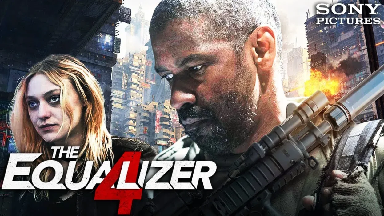 The Equalizer 4 movie poster featuring Denzel Washington as Robert McCall in a tense moment.